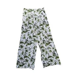 Anthropologie‎ Floral White Green Wide Leg Pants Size 14